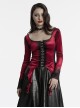 Elegant Red Gradient Print Luxury Velvet Personality Hem Gothic Style Long Sleeves T Shirt