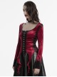 Elegant Red Gradient Print Luxury Velvet Personality Hem Gothic Style Long Sleeves T Shirt