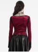 Elegant Red Gradient Print Luxury Velvet Personality Hem Gothic Style Long Sleeves T Shirt