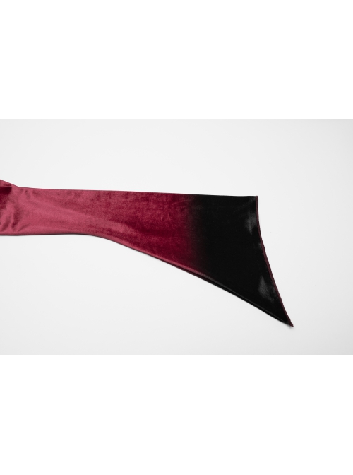 Elegant Red Gradient Print Luxury Velvet Personality Hem Gothic Style Long Sleeves T Shirt