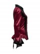 Vintage Red Velvet Gradient Print Unique Bat Collar Luxurious Velvet Ruffle Hem Gothic Style Long Sleeves Shirt