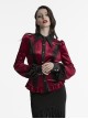 Vintage Red Velvet Gradient Print Unique Bat Collar Luxurious Velvet Ruffle Hem Gothic Style Long Sleeves Shirt