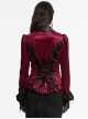 Vintage Red Velvet Gradient Print Unique Bat Collar Luxurious Velvet Ruffle Hem Gothic Style Long Sleeves Shirt
