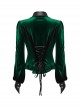 Retro Elegant Green Gradient Print Unique Bat Collar Ruffle Design Gothic Style Long Sleeves Shirt