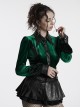 Retro Elegant Green Gradient Print Unique Bat Collar Ruffle Design Gothic Style Long Sleeves Shirt