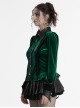 Retro Elegant Green Gradient Print Unique Bat Collar Ruffle Design Gothic Style Long Sleeves Shirt