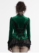 Retro Elegant Green Gradient Print Unique Bat Collar Ruffle Design Gothic Style Long Sleeves Shirt