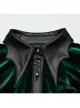 Retro Elegant Green Gradient Print Unique Bat Collar Ruffle Design Gothic Style Long Sleeves Shirt