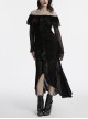 Sexy Black Elegant One Shoulder Retro Lace Mesh Stitching Luxury Velvet Gothic Style Long Sleeves Dress