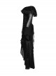 Sexy Black Elegant One Shoulder Retro Lace Mesh Stitching Luxury Velvet Gothic Style Long Sleeves Dress