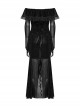 Sexy Black Elegant One Shoulder Retro Lace Mesh Stitching Luxury Velvet Gothic Style Long Sleeves Dress