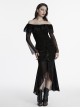 Sexy Black Elegant One Shoulder Retro Lace Mesh Stitching Luxury Velvet Gothic Style Long Sleeves Dress