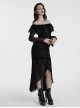 Sexy Black Elegant One Shoulder Retro Lace Mesh Stitching Luxury Velvet Gothic Style Long Sleeves Dress