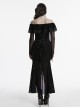 Sexy Black Elegant One Shoulder Retro Lace Mesh Stitching Luxury Velvet Gothic Style Long Sleeves Dress