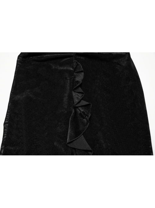 Sexy Black Elegant One Shoulder Retro Lace Mesh Stitching Luxury Velvet Gothic Style Long Sleeves Dress