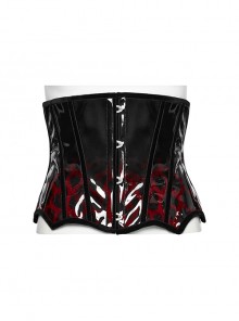 Personalized Black Red Gradient Unique Bat Wing Shape Hem Cool Leopard Print Gothic Style Tight Corset