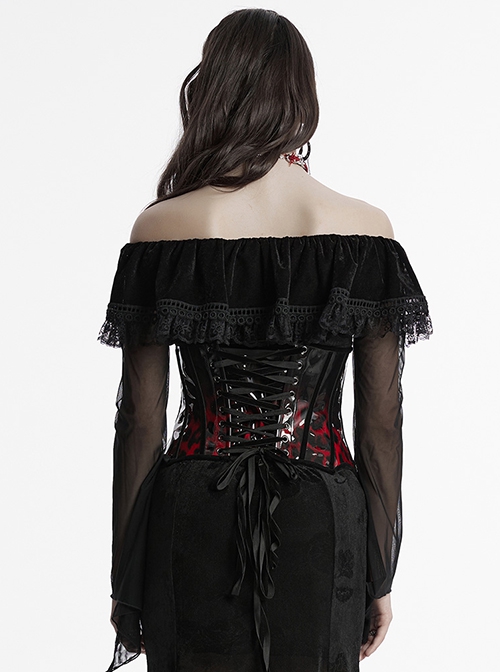 Personalized Black Red Gradient Unique Bat Wing Shape Hem Cool Leopard Print Gothic Style Tight Corset