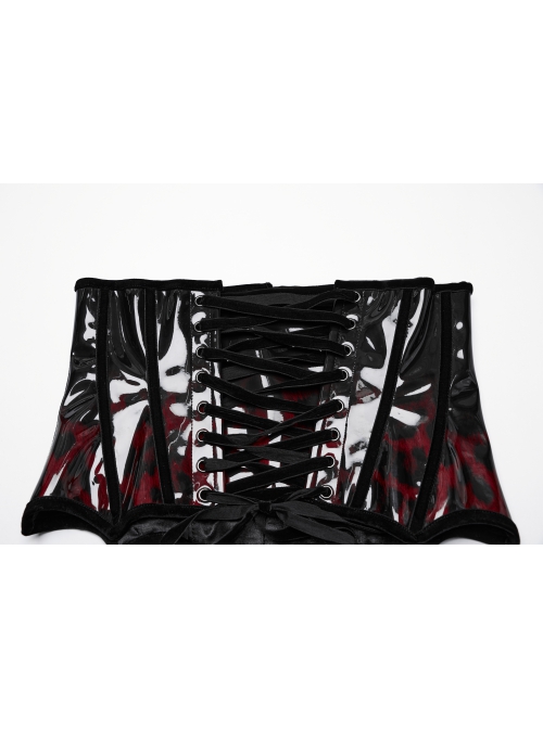 Personalized Black Red Gradient Unique Bat Wing Shape Hem Cool Leopard Print Gothic Style Tight Corset