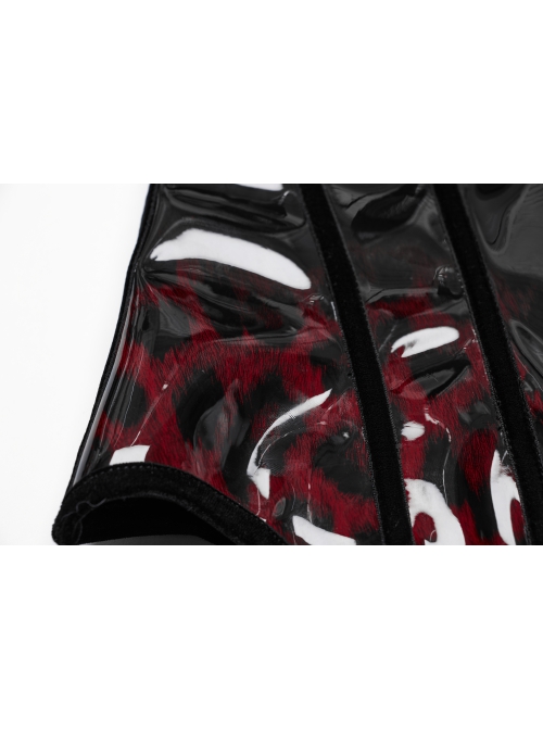 Personalized Black Red Gradient Unique Bat Wing Shape Hem Cool Leopard Print Gothic Style Tight Corset