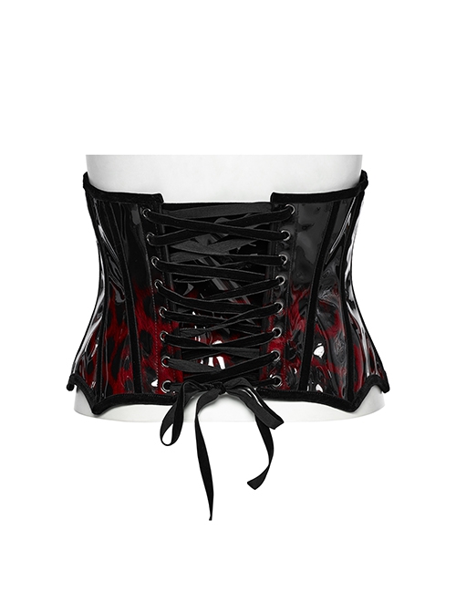 Personalized Black Red Gradient Unique Bat Wing Shape Hem Cool Leopard Print Gothic Style Tight Corset