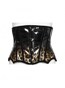 Unique Black Brown Gradient Handsome Leopard Pattern Bat Wing Shape Hem Gothic Style Tight Corset