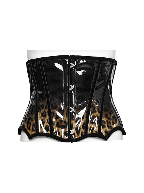 Unique Black Brown Gradient Handsome Leopard Pattern Bat Wing Shape Hem Gothic Style Tight Corset