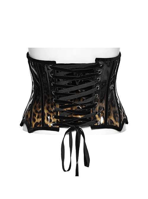 Unique Black Brown Gradient Handsome Leopard Pattern Bat Wing Shape Hem Gothic Style Tight Corset