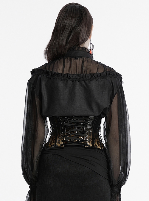 Unique Black Brown Gradient Handsome Leopard Pattern Bat Wing Shape Hem Gothic Style Tight Corset