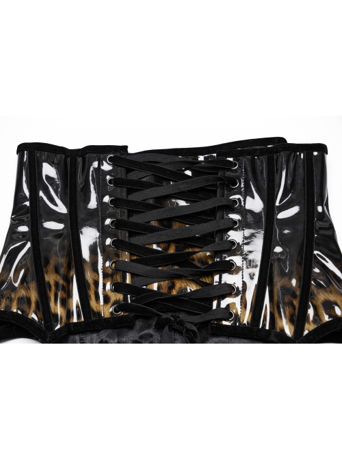 Unique Black Brown Gradient Handsome Leopard Pattern Bat Wing Shape Hem Gothic Style Tight Corset