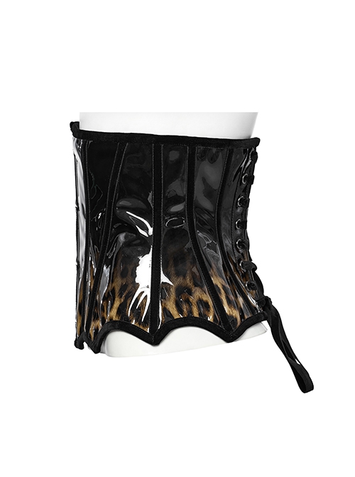 Unique Black Brown Gradient Handsome Leopard Pattern Bat Wing Shape Hem Gothic Style Tight Corset