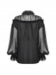 Sexy Black See-Through Loose Fit Tassel Crystal Pendant Lace Decoration Gothic Style Long Sleeves Shirt