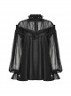 Sexy Black See-Through Loose Fit Tassel Crystal Pendant Lace Decoration Gothic Style Long Sleeves Shirt
