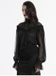 Sexy Black See-Through Loose Fit Tassel Crystal Pendant Lace Decoration Gothic Style Long Sleeves Shirt