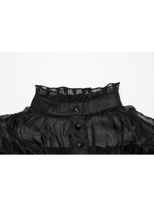 Sexy Black See-Through Loose Fit Tassel Crystal Pendant Lace Decoration Gothic Style Long Sleeves Shirt