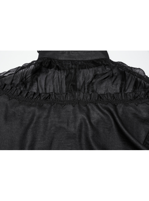 Sexy Black See-Through Loose Fit Tassel Crystal Pendant Lace Decoration Gothic Style Long Sleeves Shirt