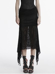 Black Elegant Slim Sexy Spider Web Mesh Splicing Side Slit Design Punk Style Fishtail Skirt