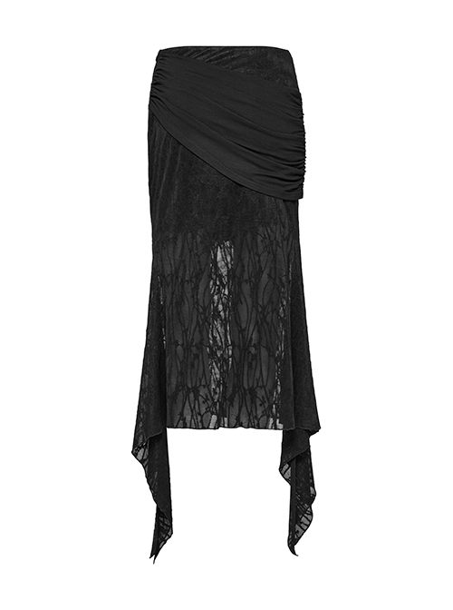 Black Elegant Slim Sexy Spider Web Mesh Splicing Side Slit Design Punk Style Fishtail Skirt