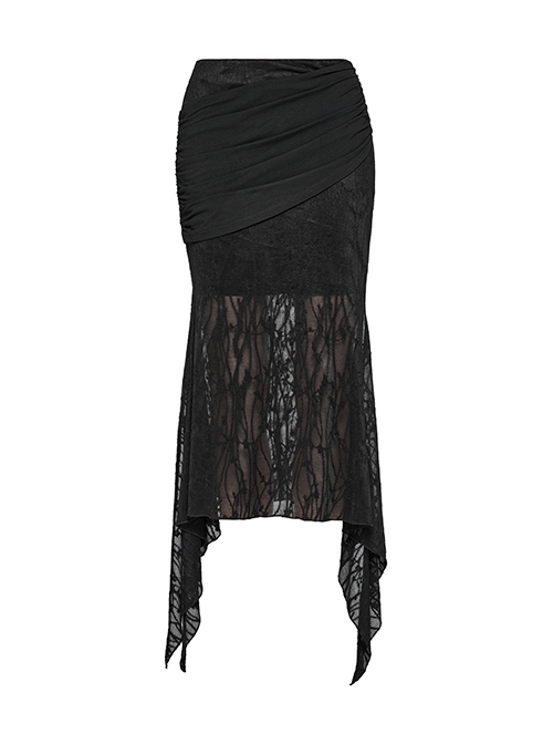 Black Elegant Slim Sexy Spider Web Mesh Splicing Side Slit Design Punk Style Fishtail Skirt