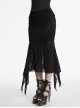 Black Elegant Slim Sexy Spider Web Mesh Splicing Side Slit Design Punk Style Fishtail Skirt