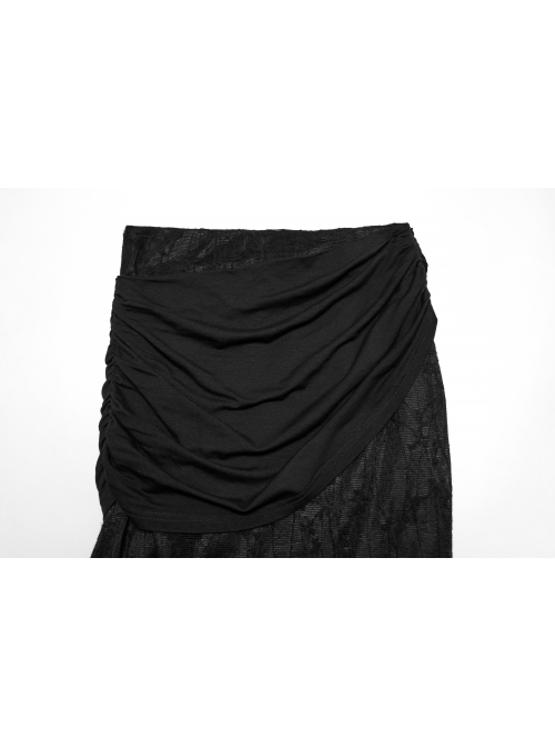 Black Elegant Slim Sexy Spider Web Mesh Splicing Side Slit Design Punk Style Fishtail Skirt