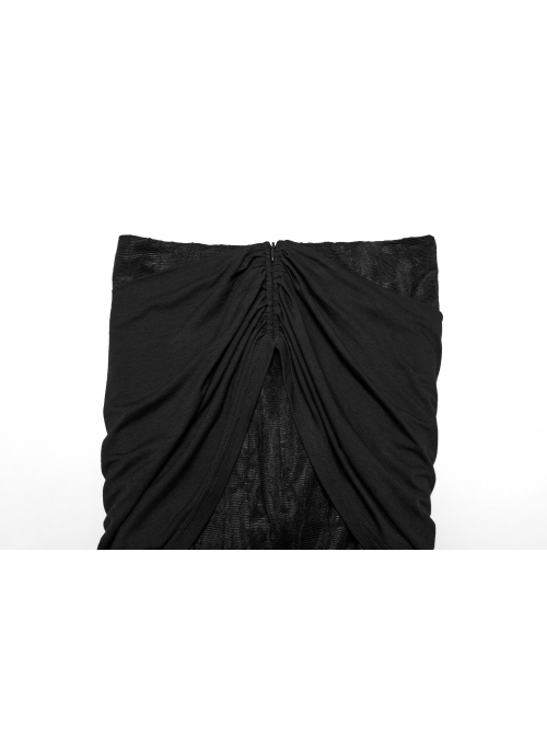 Black Elegant Slim Sexy Spider Web Mesh Splicing Side Slit Design Punk Style Fishtail Skirt