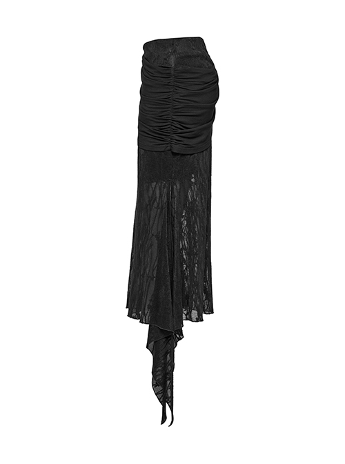 Black Elegant Slim Sexy Spider Web Mesh Splicing Side Slit Design Punk Style Fishtail Skirt