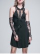 Lace Collar Off-Shoulder Rose Button Back Lace-Up Black Gothic Knitted Dress