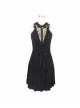 Lace Collar Off-Shoulder Rose Button Back Lace-Up Black Gothic Knitted Dress