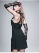 Lace Collar Off-Shoulder Rose Button Back Lace-Up Black Gothic Knitted Dress
