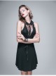 Lace Collar Off-Shoulder Rose Button Back Lace-Up Black Gothic Knitted Dress