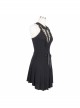Lace Collar Off-Shoulder Rose Button Back Lace-Up Black Gothic Knitted Dress