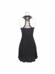 Lace Collar Off-Shoulder Rose Button Back Lace-Up Black Gothic Knitted Dress