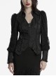 Black Retro Exquisite Jacquard Pattern Sexy V Neck Lace Patchwork Design Gothic Style Lantern Sleeves Shirt