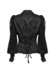 Black Retro Exquisite Jacquard Pattern Sexy V Neck Lace Patchwork Design Gothic Style Lantern Sleeves Shirt